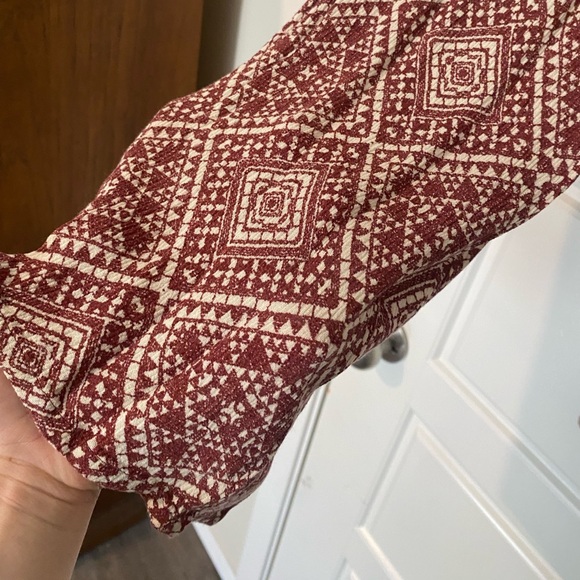 Cato Women's Wide Leg Pants - Burgundy Geometric Ribbed Boho - Picture 3 of 9